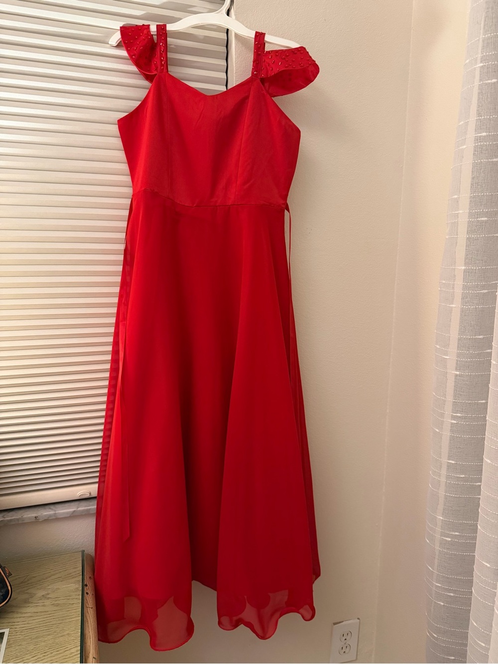 Teen size 12 Elegant Red Off-Shoulder Evening or School dance Dress